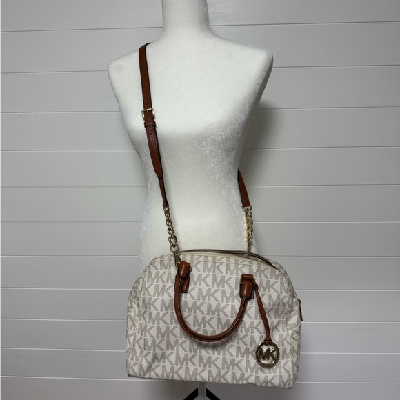 Michael Kors Cream and Brown Satchel with Logo Print - Picture 1 of 7